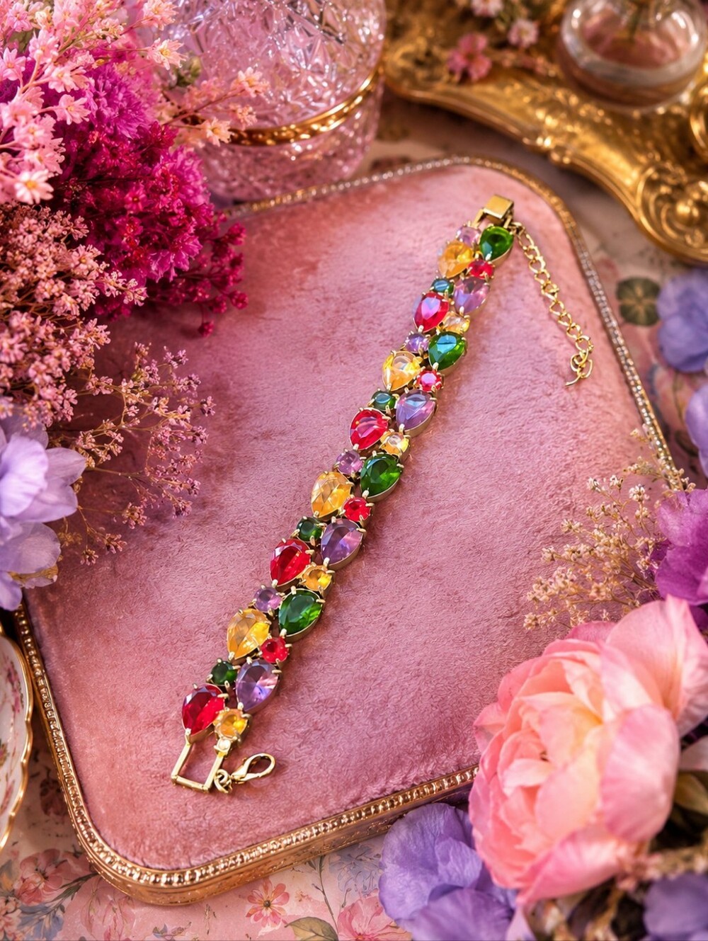 Vintage Multi-Colored Multi-Shaped Austrian Crystal Bracelet